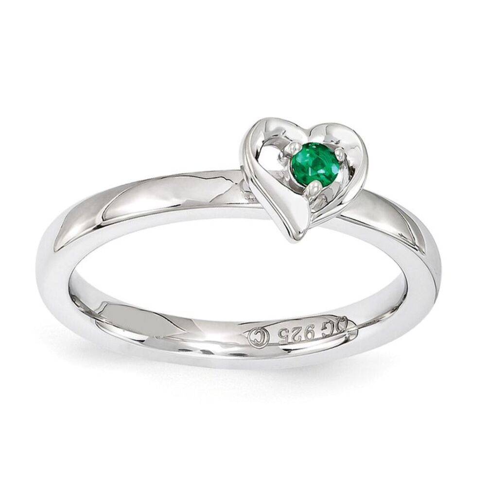 Sterling Silver Stackable Expressions Cr. Emerald 6mm Heart Ring Sz 9